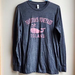 Teemax Gray/Pink Martha's Vineyard Island Whale Long-Sleeve T-Shirt Size Small